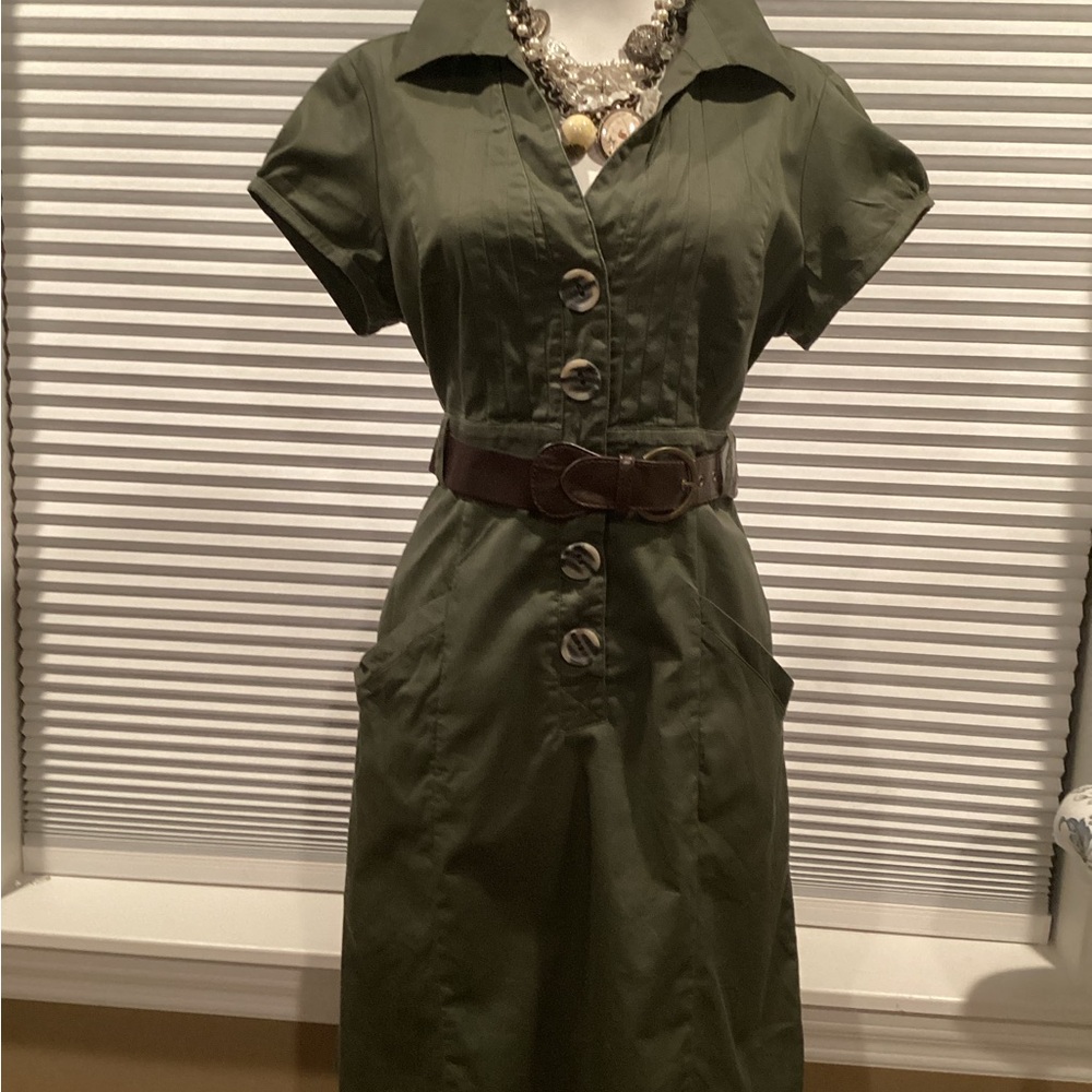 Robbie Bee Dark Green Belted Mini Dress